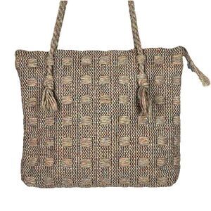 Handmade‎ Boho Wool Knit Shoulder Bag Brown Woven Cottagecore Tote Tassels Boho